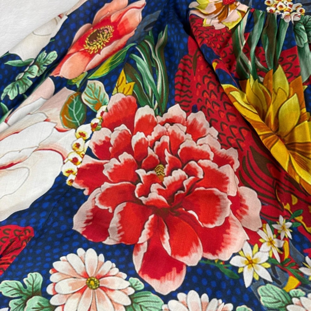 Johnny Was Jader Blouse Women S Blue Dragon Floral Silk Dolman Sleeve Boho Top - Picture 5 of 9